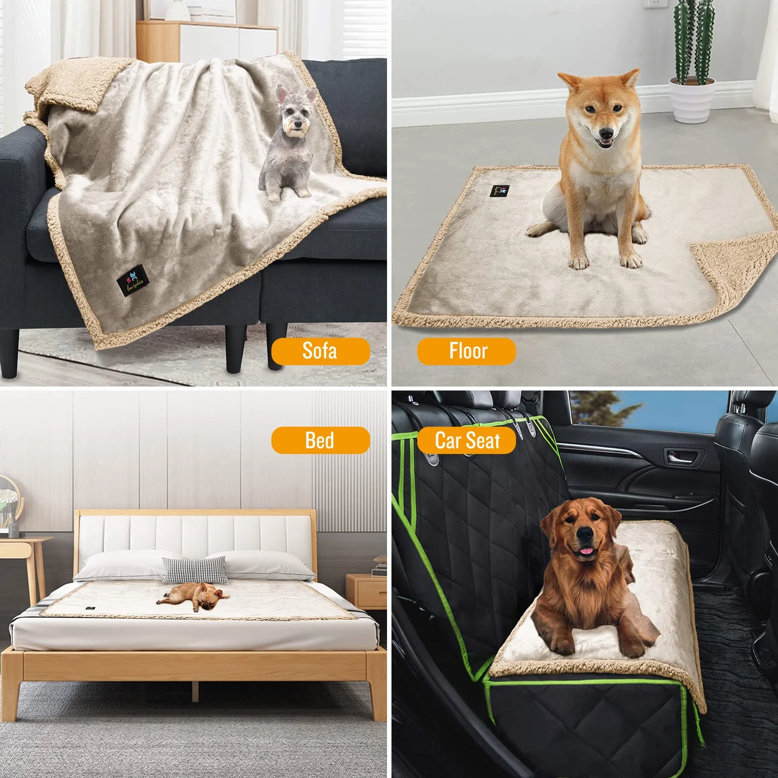 Couverture Imperméable pour Chat Chien Anti-Pipi Double Couche L 145x165cm Blanc Gris