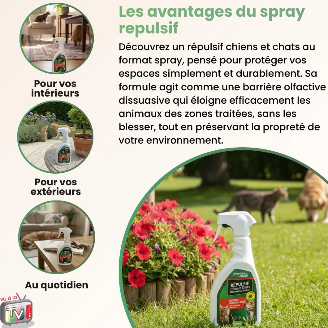 Venteo Spray Repulsif Chat Exterieur Interieur 500 ML Protection Jardins Contre Marquage