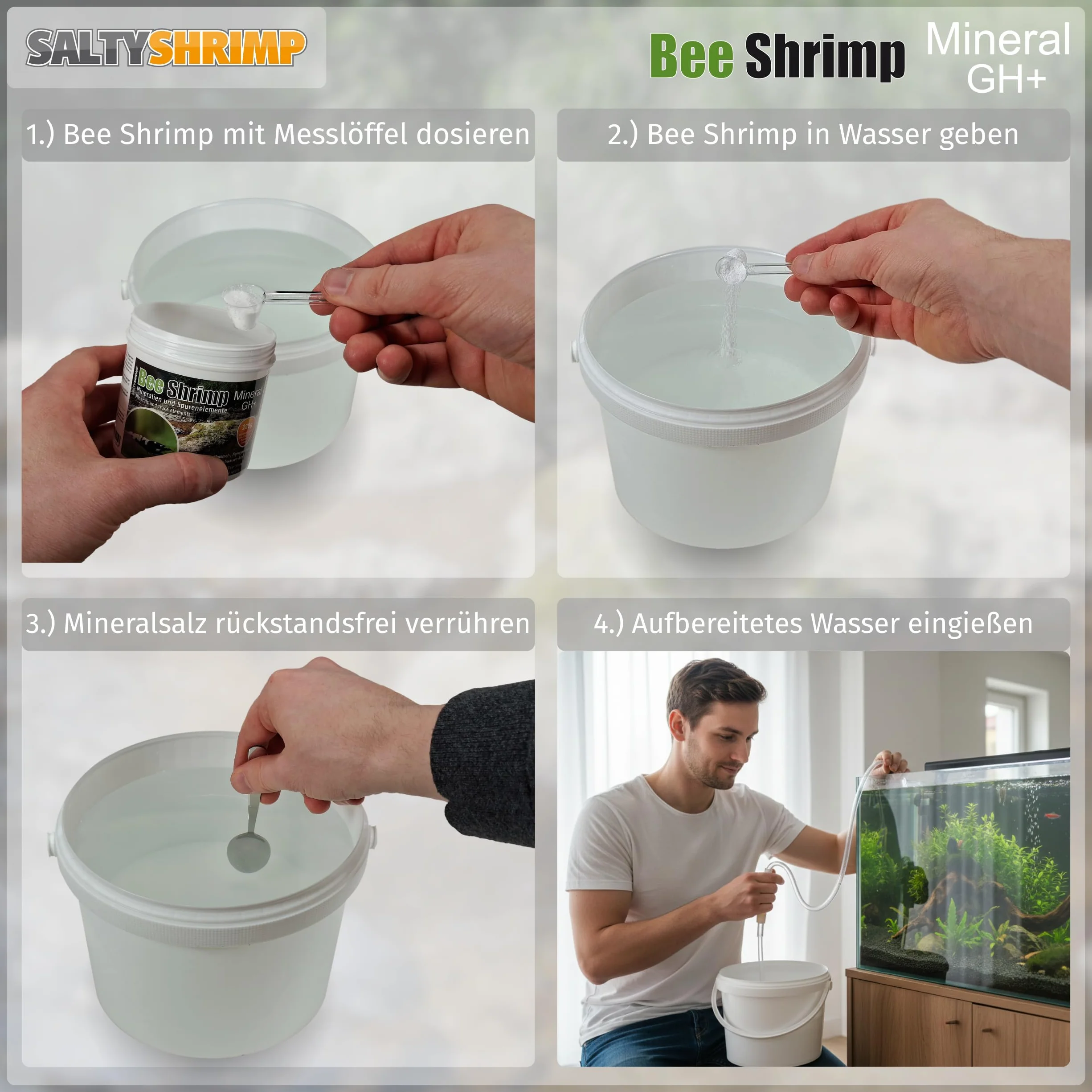 Bee Shrimp Mineral GH+ 110g Sel minéral pour crevettes Abeilles bourdons Tigres augmentation dureté eau