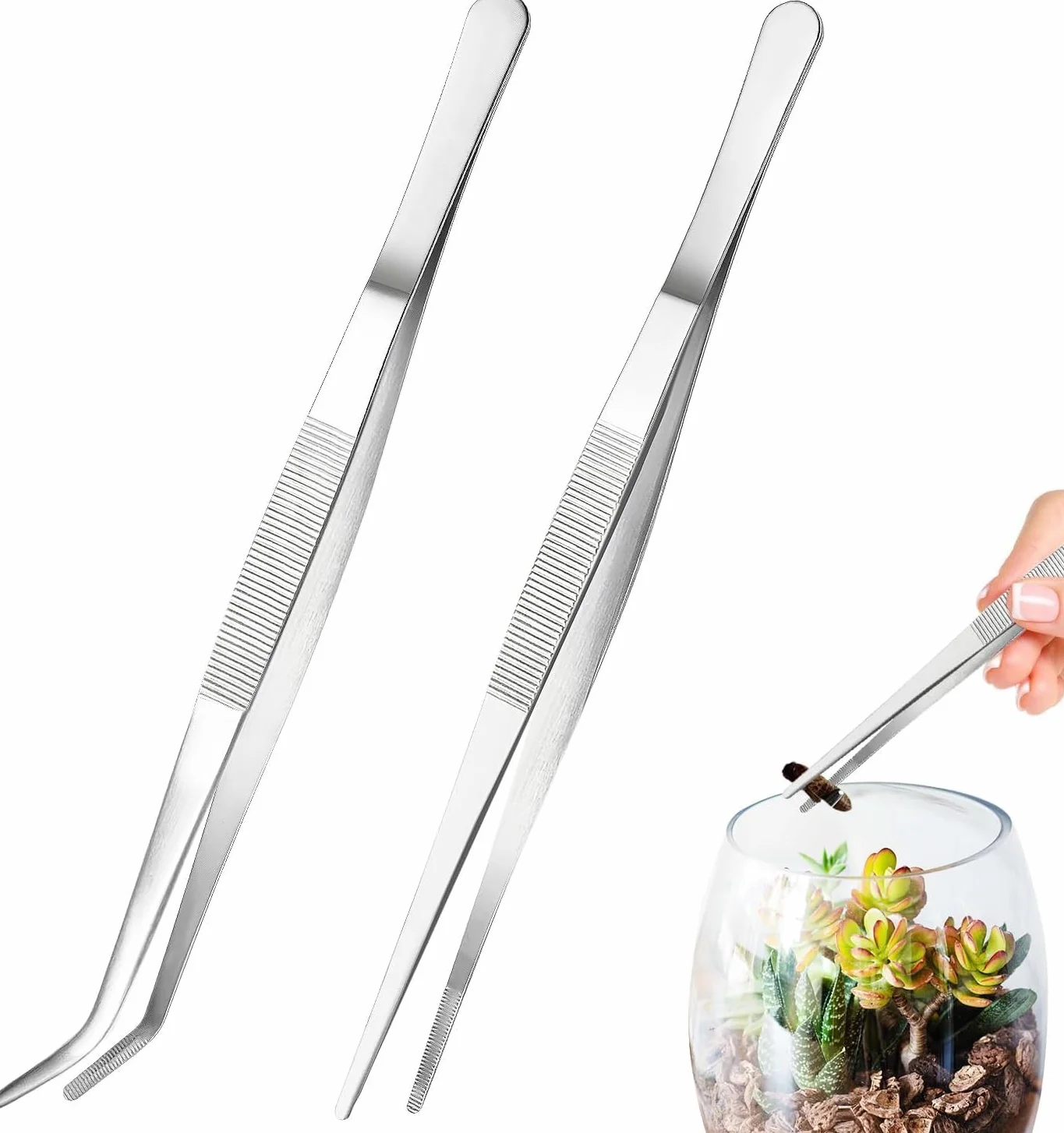 Pinces à épiler longues pour aquarium lot de 2 terrarium eau douce eau de mer