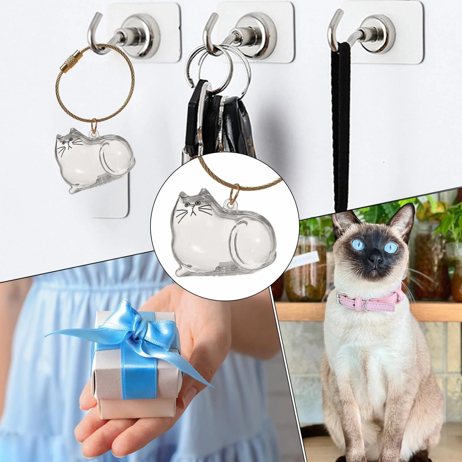 Porte-clés C-apsule Commémorative en Poils de Chat, Boîte Mémoriale pour Poils d'Animaux, Contenant Transparent Portatif