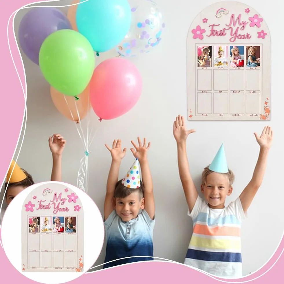 Cadre Photo de Ma Première Année Tableau des Étapes D'Un Mois en Bois Souvenir Bébé Décoration Chambre Enfant Cadeaux Garçon Fille 12cm