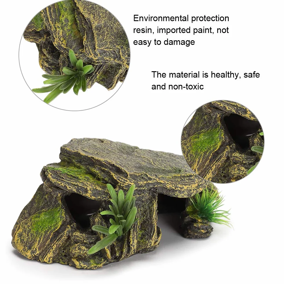 Grotte Cachette Reptile Résine 16x9.5x6.5 cm Abri Lézards Tortues Amphibiens Décoration Terrarium Aquarium