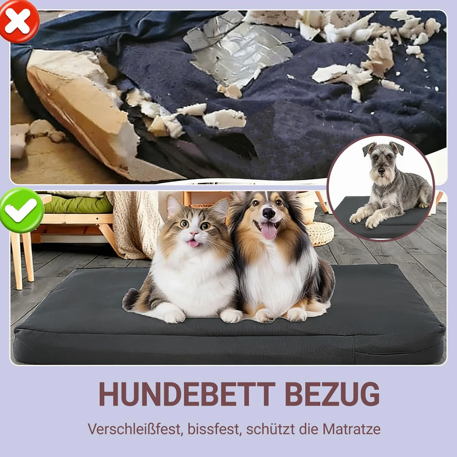 Housse imperméable pour lit pour chien, amovible, avec fermeture éclair, pour grand chien, noir, taille L