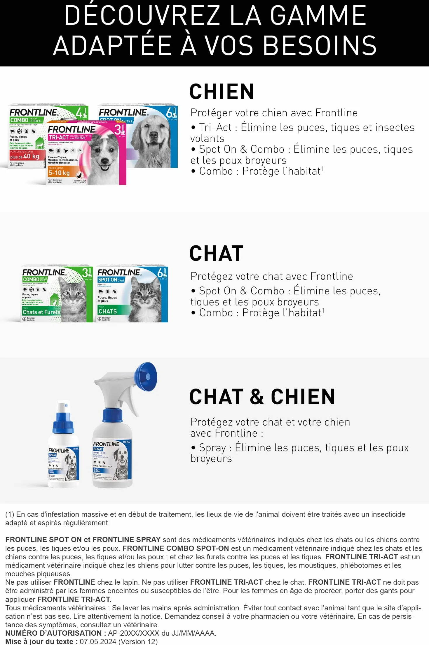 FRONTLINE Spray pompe 250 ml Antiparasitaire Chien Chat Anti-puces Anti-Tiques