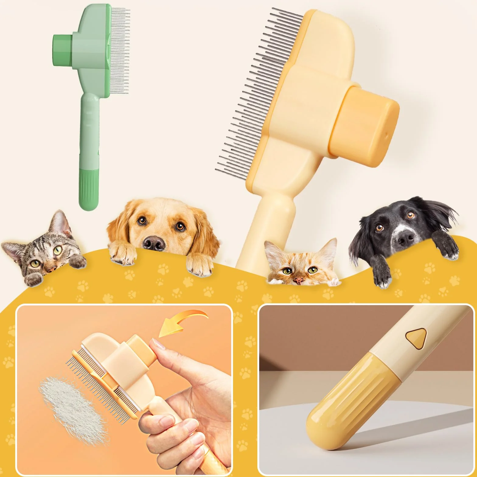 SI SEN Brosse pour Chat 2 Pièces avec Bouton de Déverrouillage pour Poil Long et Court, Peigne Chat Chien