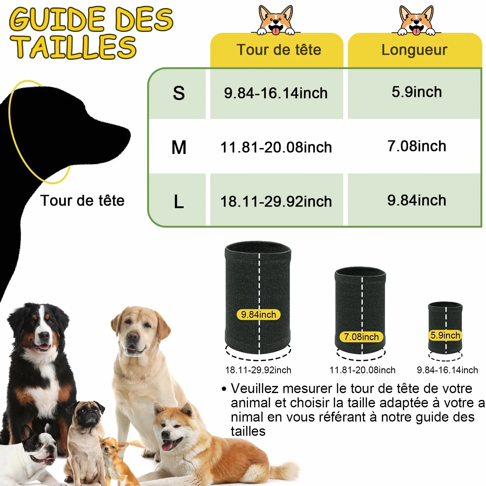 Kiiwah Cache-Oreilles pour Chien, Snood Cache Chien pour Protection Contre le Bruit, Bandeau pour Soulager l'anxiété, Annulation du Bruit pour Feux d'artifice, Orages, Aide au Toilettage