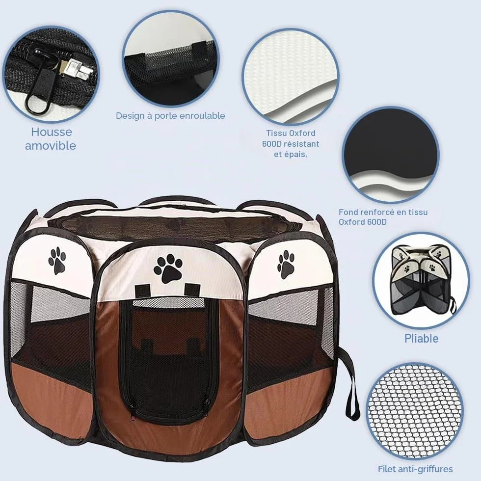 Parc pour Chien Portable Imperméable Toile Oxford Gris pour Chiots Petits Chats Lapins