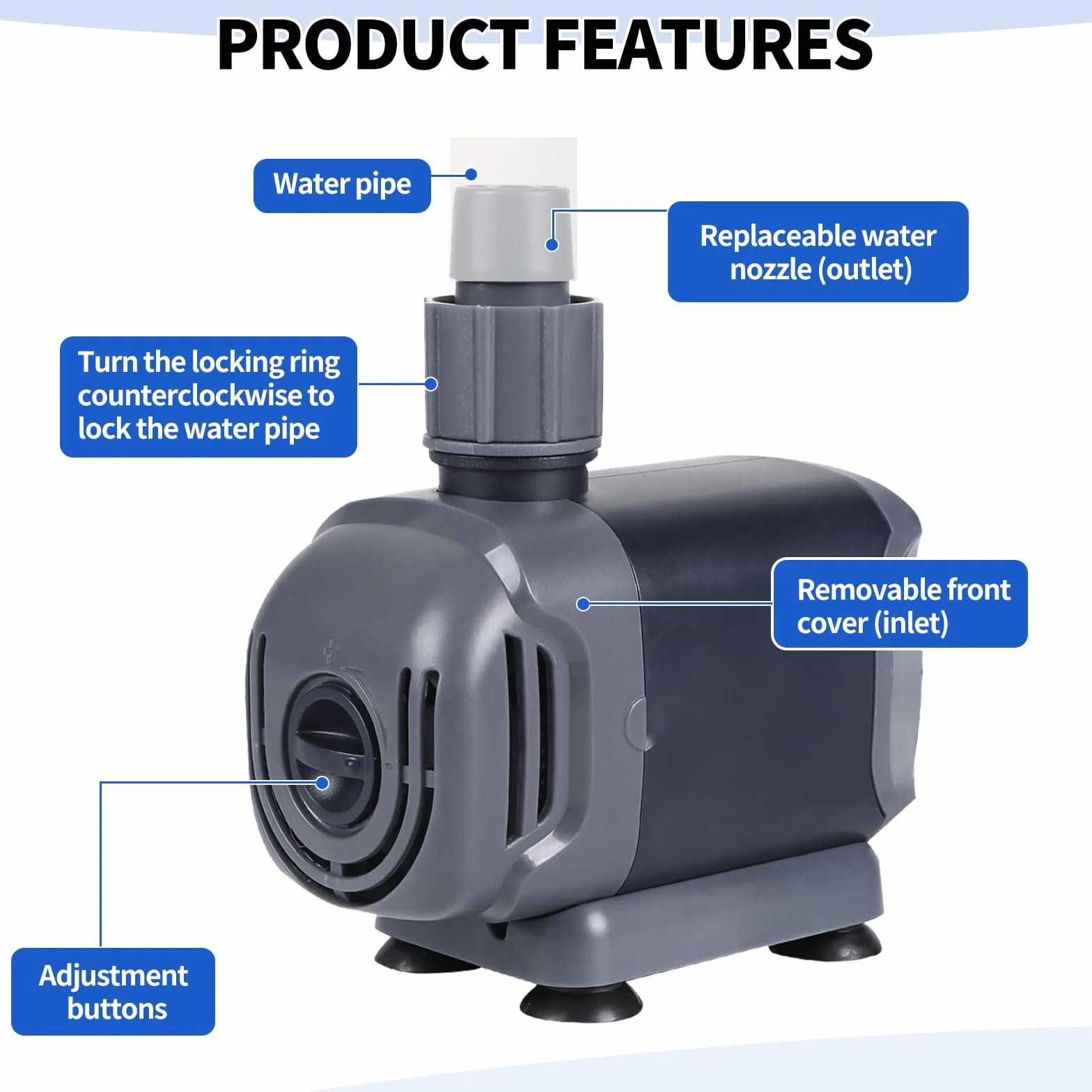 Pompe à Eau Submersible pour Aquarium 25W 1500 L/H 2M Mini Réglable avec 3 Buses 3-en-1 Silencieuse
