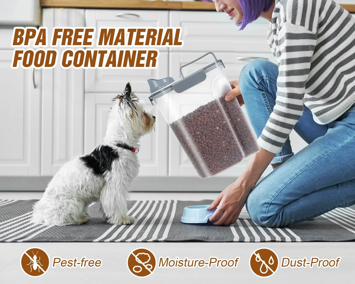 TBMax Récipient de stockage de nourriture pour chat de 5 L avec couvercle, récipient portable avec grand bec verseur et tasse à mesurer, récipient hermétique pour aliments pour chiens, oiseaux,
