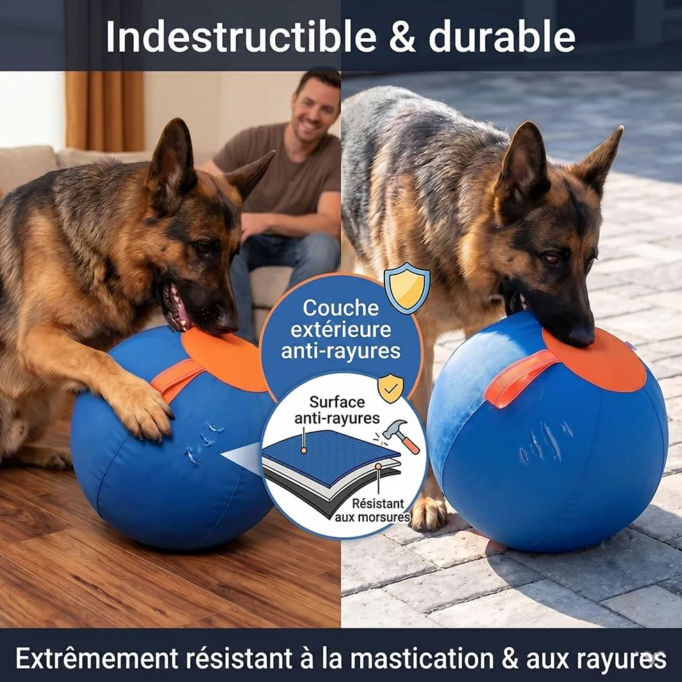 45/55/65 Cm Balle De Troupeau pour Chien | Ballon Géant Gonflable | Ultra Résistant aux Griffes et Mordillements | Poignée de Transport Intégrée | Idéal pour Jeux Interactifs (S:45CM)
