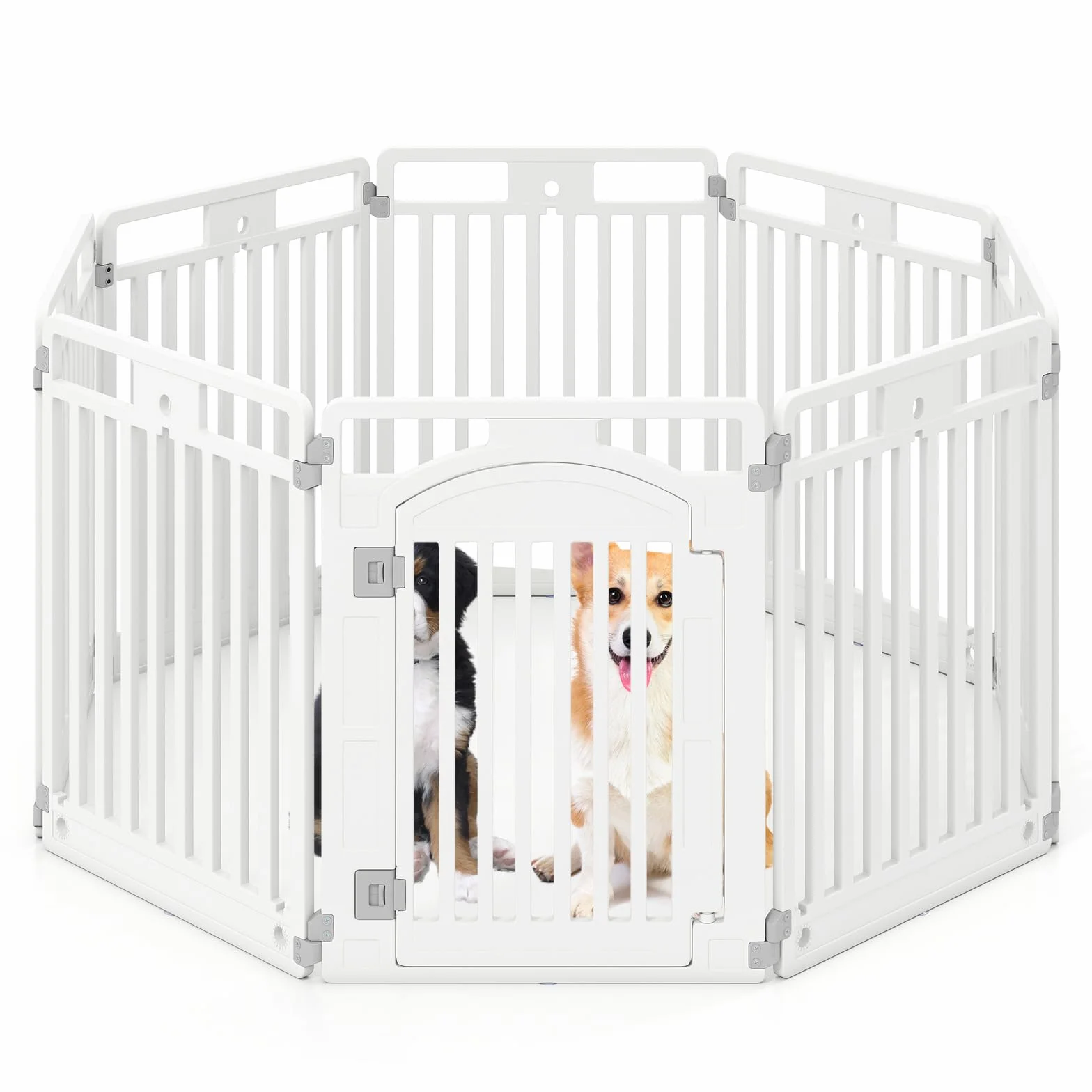 GOPLUS Parc pour Chien en Plastique Pliable 80cm, Enclos Chien Modulable 8 Panneaux avec Porte Verrouillable, Blanc