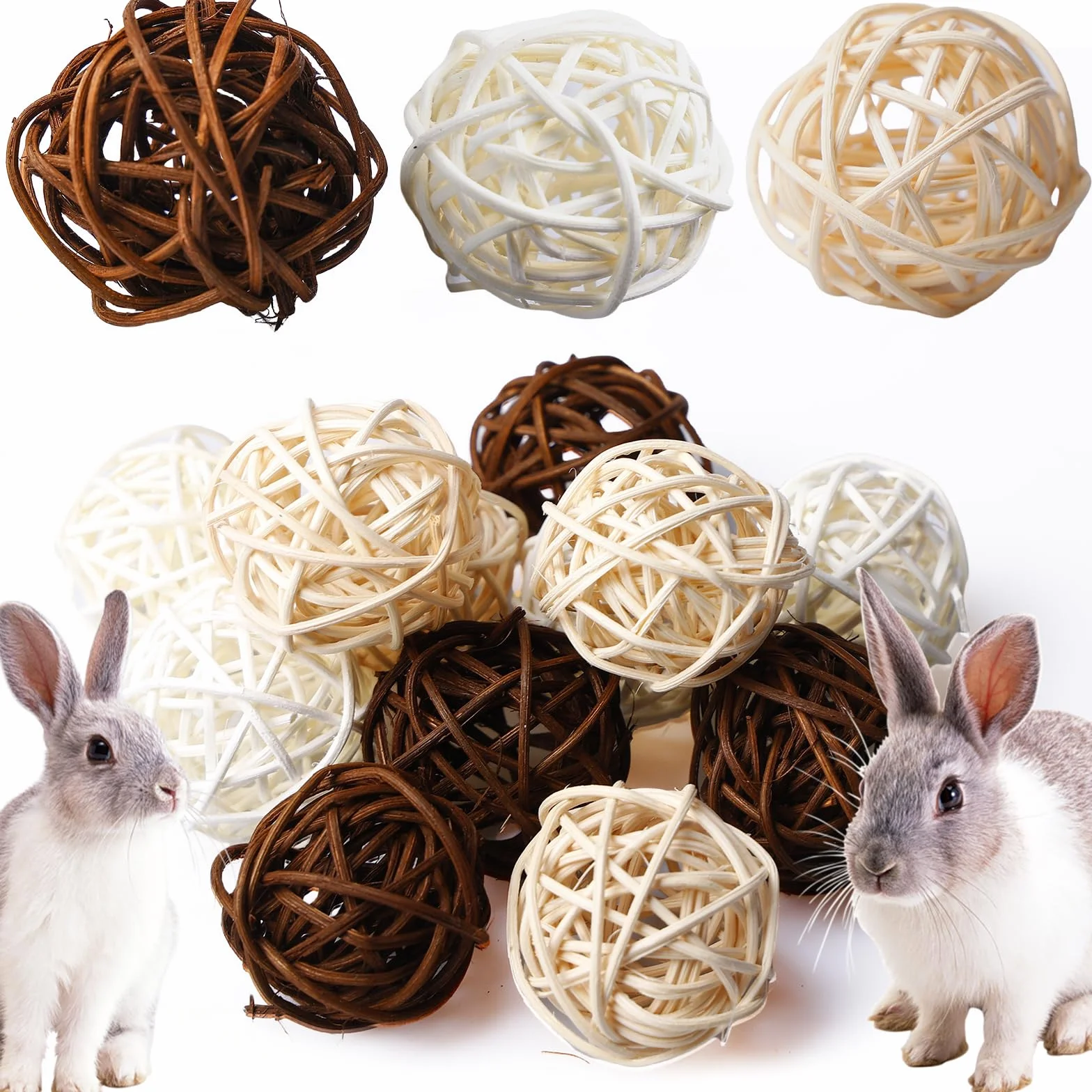 Lot de 24 balles à mâcher en osier naturelles 4 cm pour petits animaux - Jouet dentaire en bois pour lapins chinchillas hamsters
