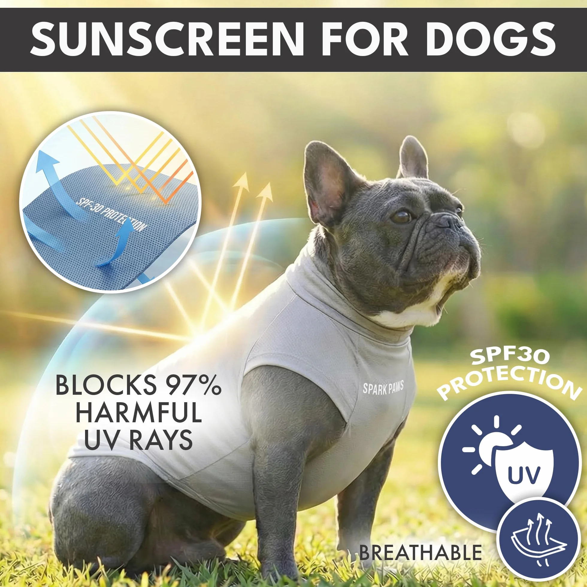 Spark Paws Lot de 2 T-shirts SPF30 Protection UV pour Chiens Peau Sensible Bleu Gris Taille 2XL