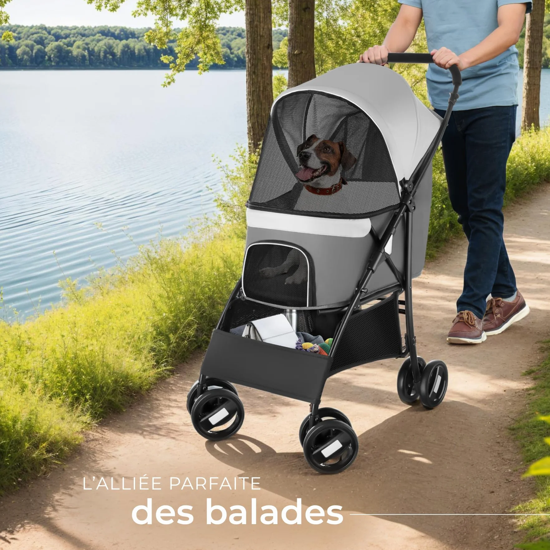 tectake® Poussette canne pour chien & chat avec Coussin amovible Poussette pliable avec tissu imperméable jusqu'à 12 kg Chariot pour chien Poussette chat Chariot pliant pour transport chats