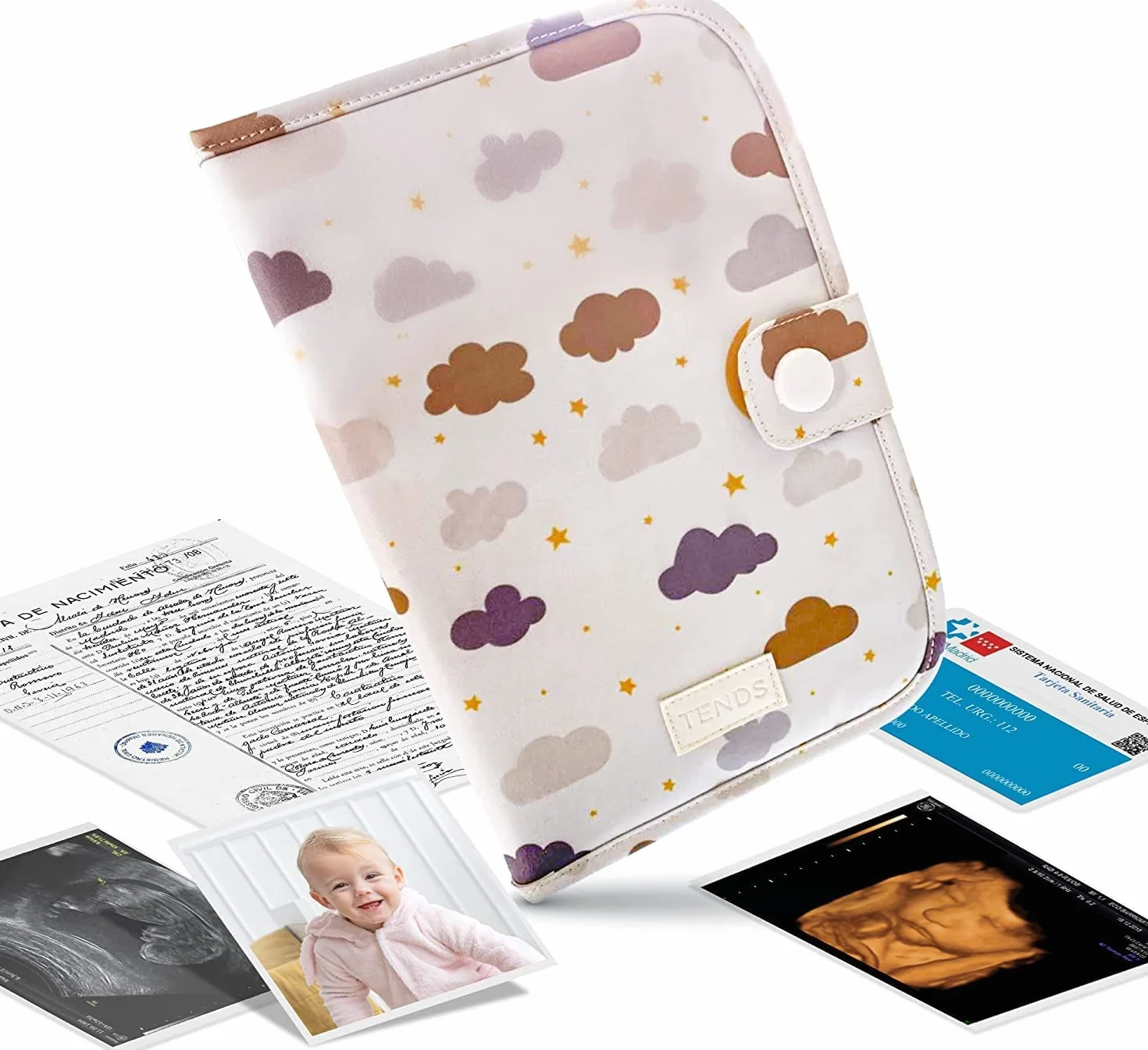TENDS Protege carnet de sante bebe avec Porte document - Housse securite documents essentiels
