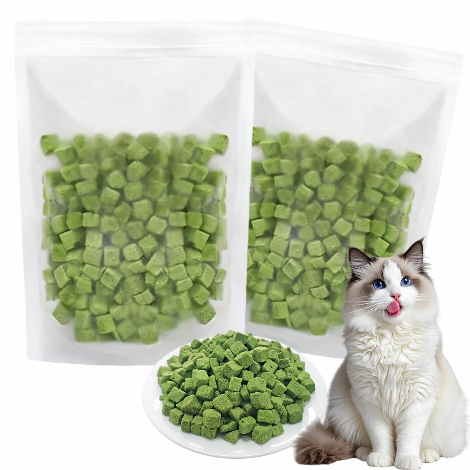 BAIFULAI Lot de 2 sachets d'herbe à chat lyophilisée 200 g pour soins dentaires et élimination des pelotes de poils