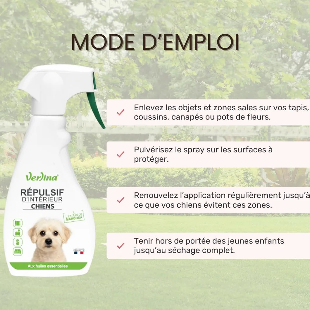 Répulsif Chiens Intérieur Spray Naturel 500 mL Protection 10 m²