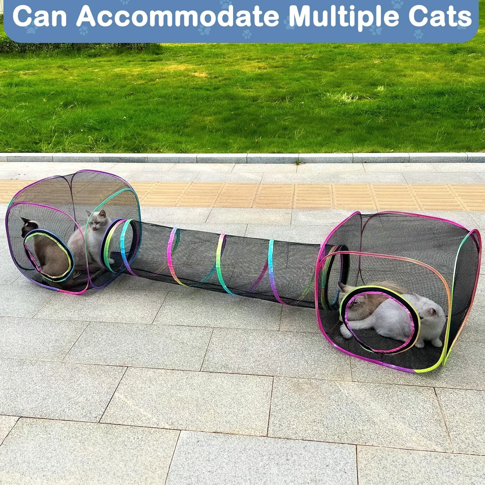 Parc Pliable pour Chats, Lapins et Petits Animaux d’Intérieur et d’Extérieur 2 Cubes 1 Tunnel