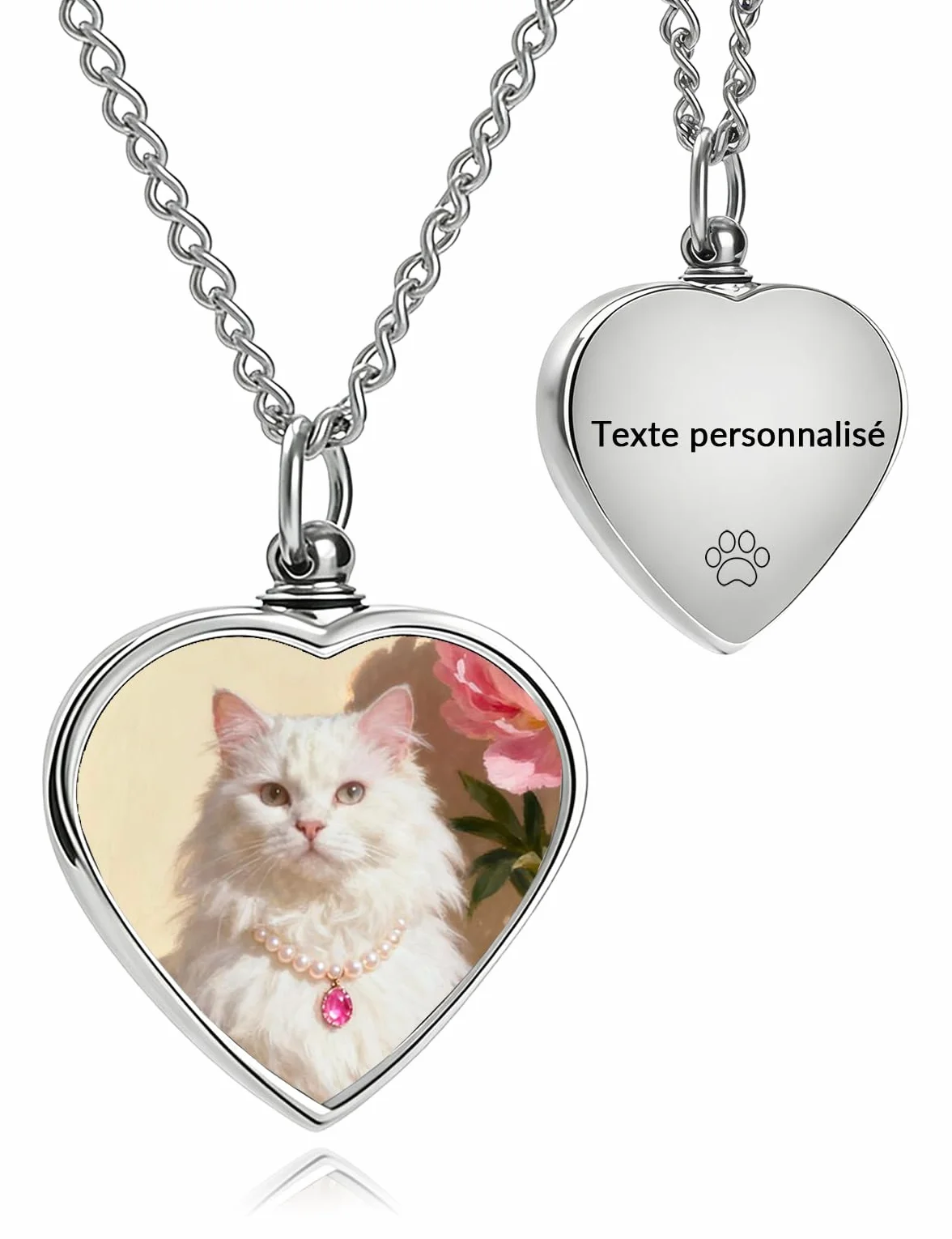 Pendentif Collier Urne Personnalisé Cendres Animal Compagnie Photo Texte Bijou Commémoratif Chien Chat Acier Inoxydable
