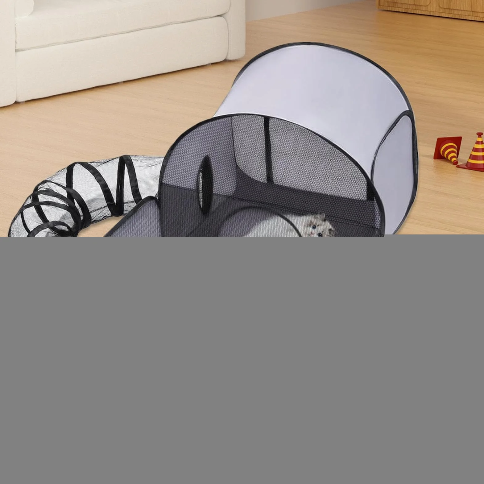 Parc d'Activités pour Chats avec Tente et Tunnel - Maison Pliable et Sécurisée pour Petits Animaux