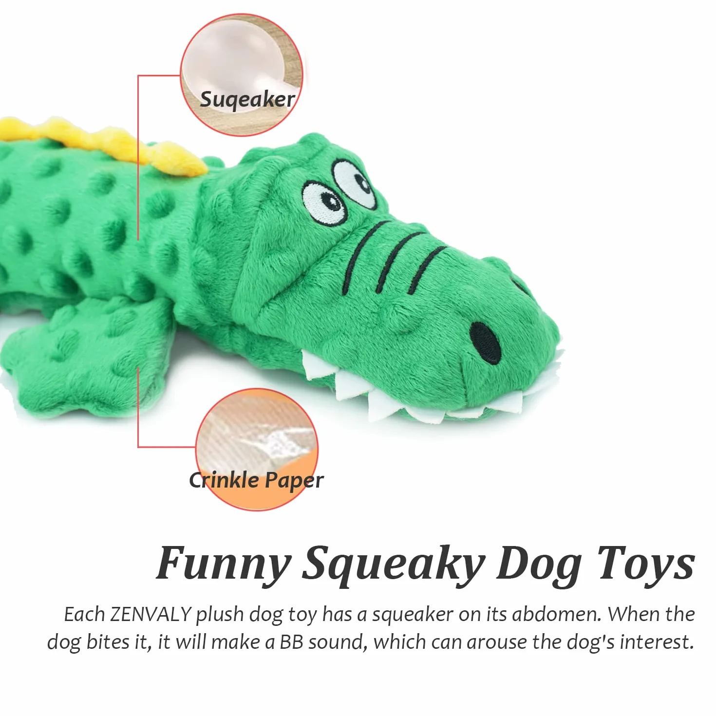 Jouets Sonores en Peluche pour Chiens, Crocodile à Mâcher Sécuritaire, Vert