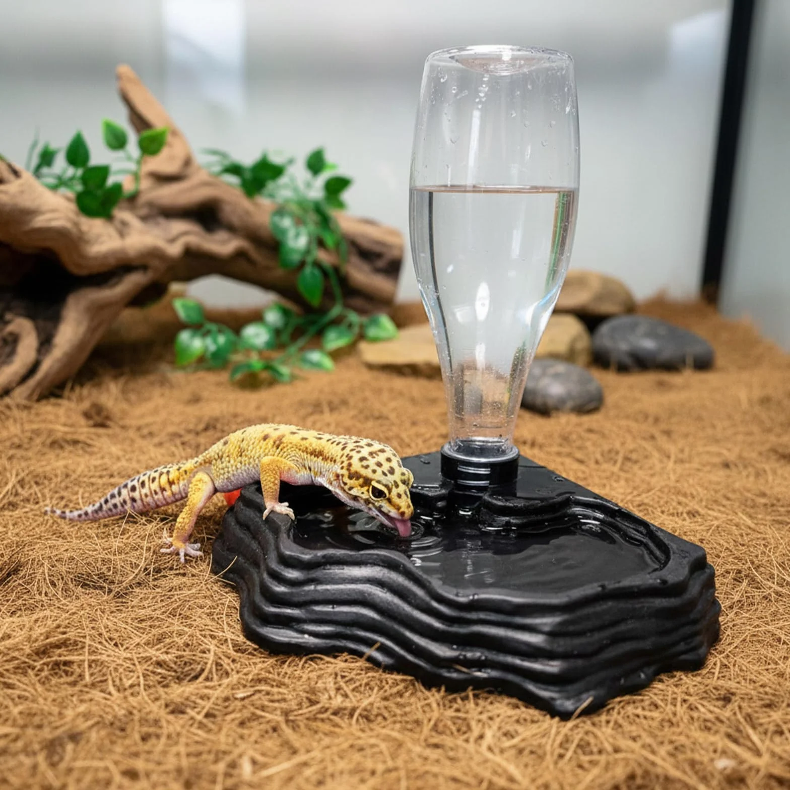 Abreuvoir Tortue Terrestre Distributeur d'Eau Portable avec Plat Anti-Débordement Plastique