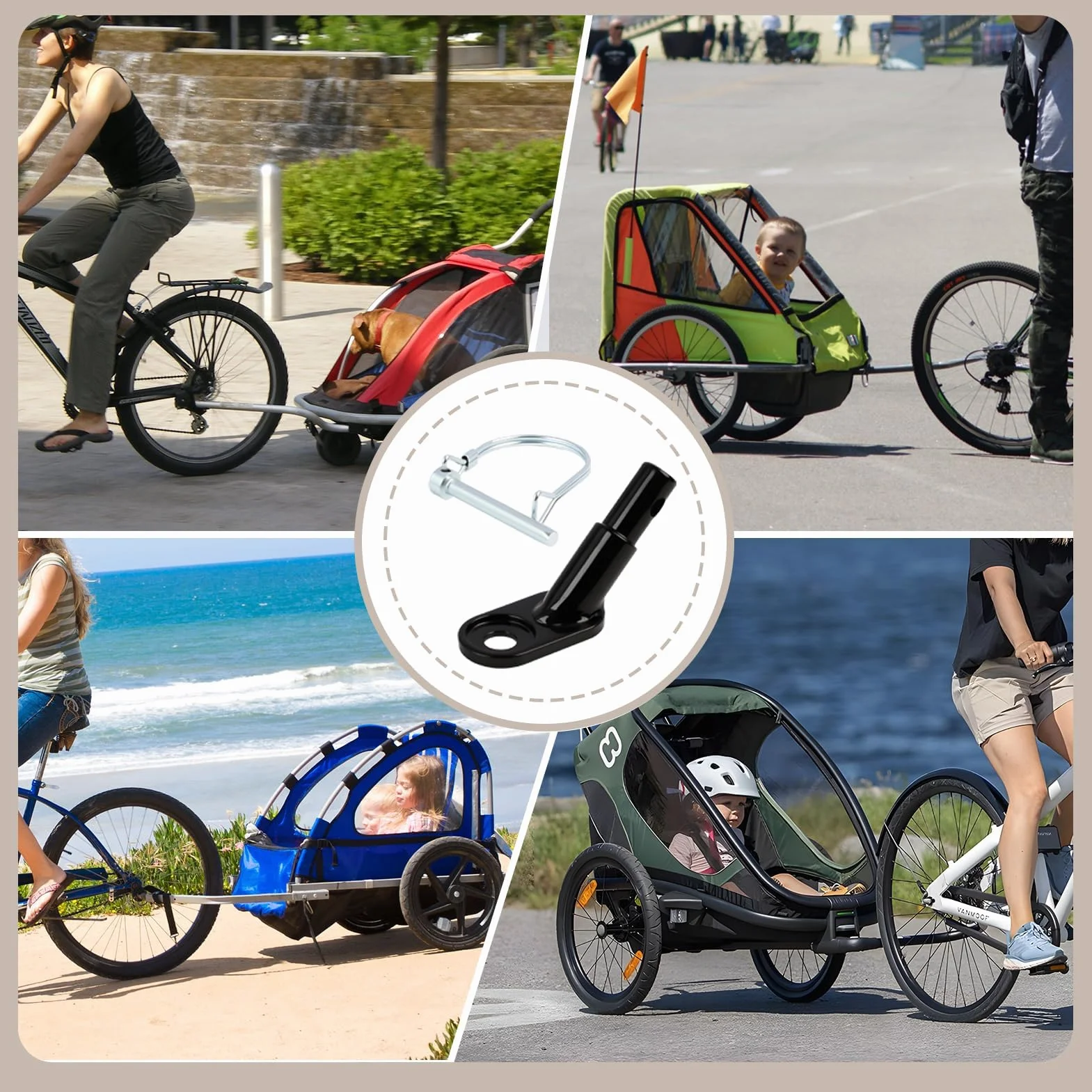 Attache Remorque Vélo Universelle avec Goupille de Sécurité, Fixation en Acier Allié