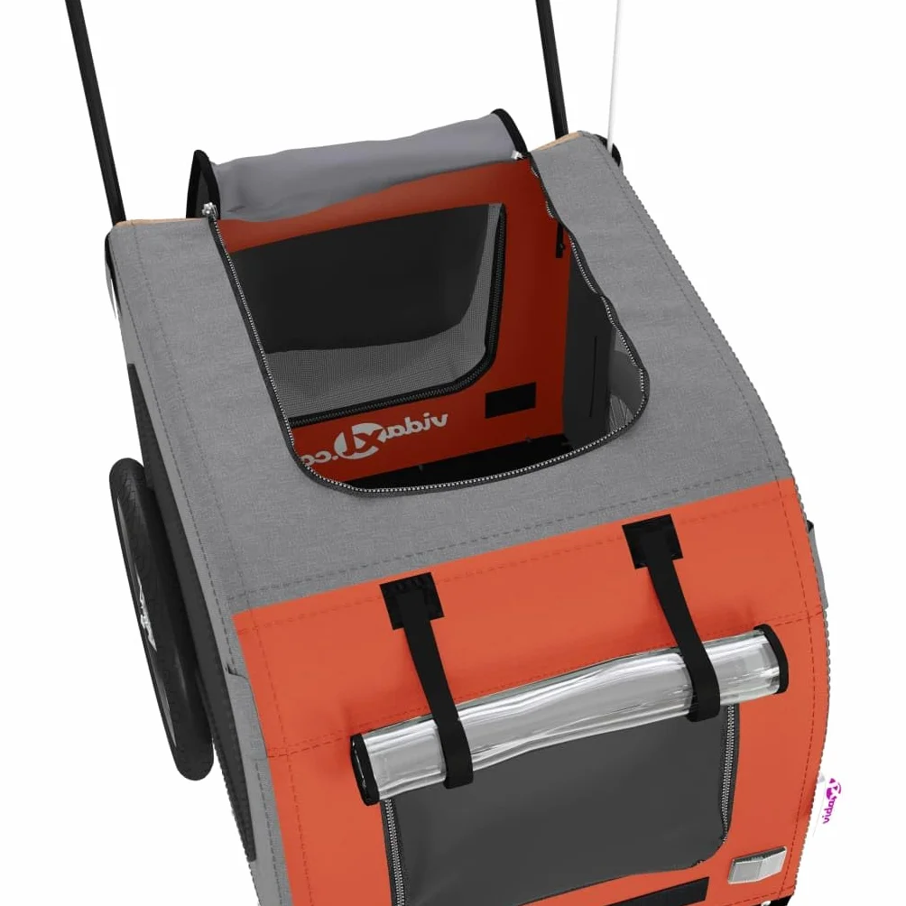 Remorque de Vélo pour Animaux de Compagnie, Chariot pour Chien avec Drapeau, Poussette de Chien, Orange et Gris