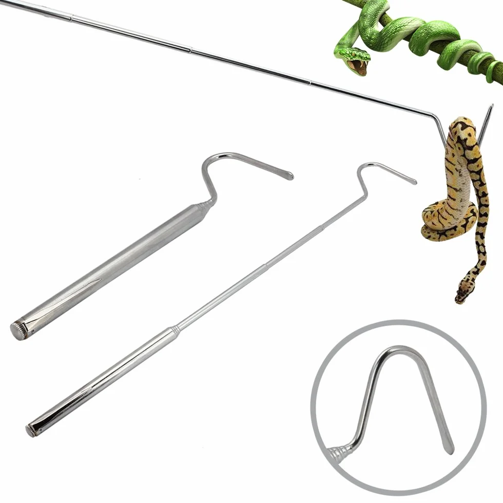 Crochet pour Serpent Télescopique Acier Inoxydable Professionnel Fournitures de Reptile Argent