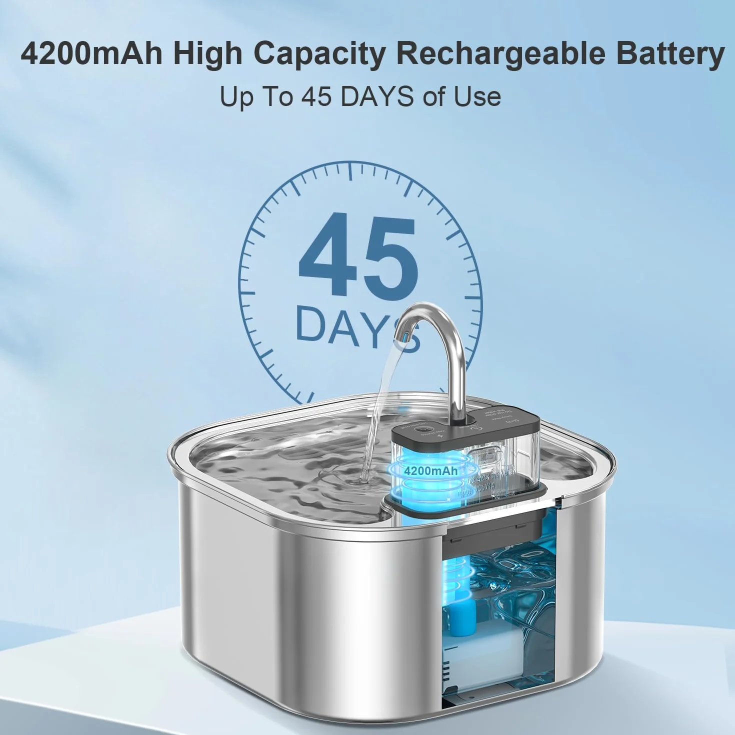 Fontaine à Eau pour Chat sans Fil 3.2L Acier Inoxydable avec Détecteur de Mouvement Batterie 4000 mAh Pompe Silencieuse Filtre Charbon Actif