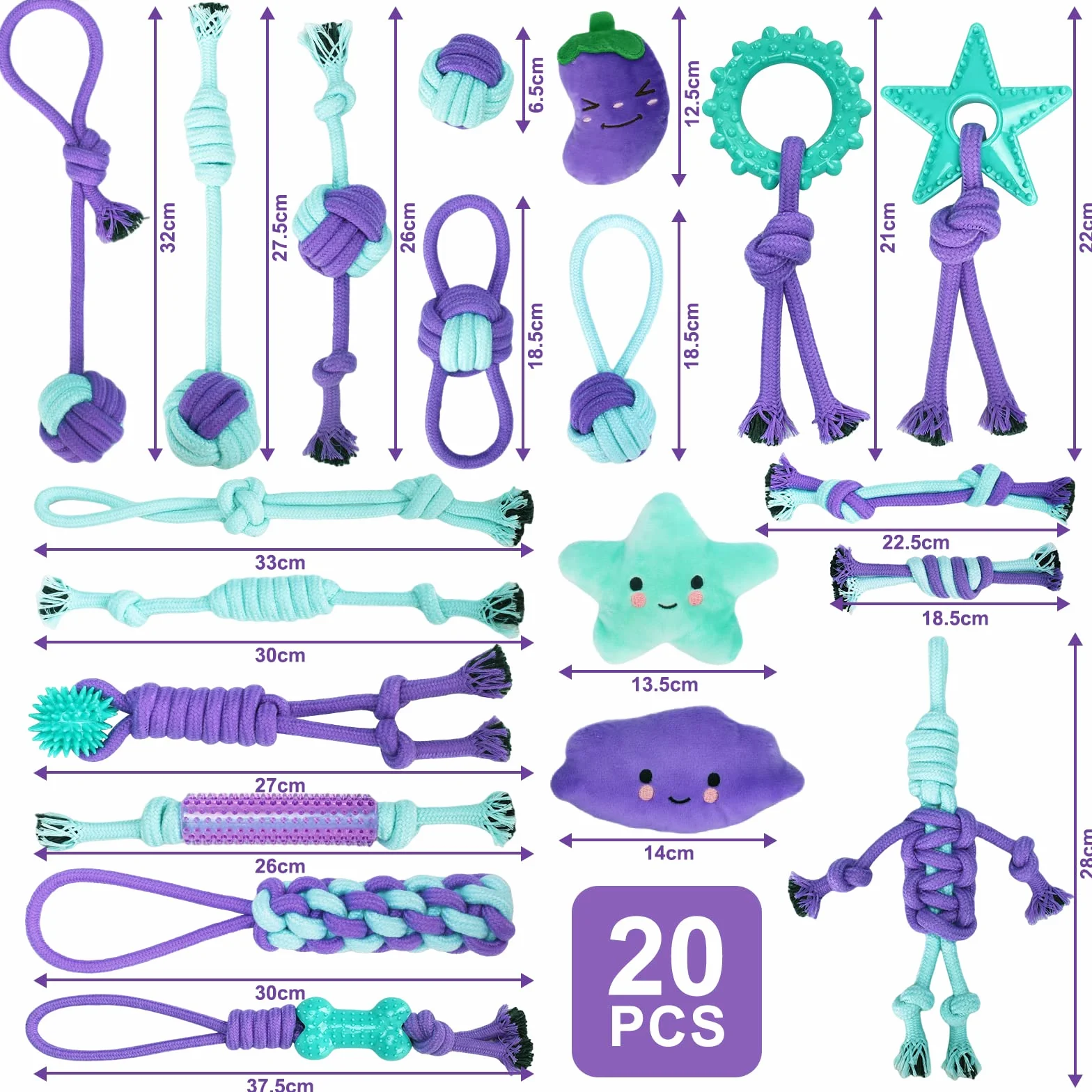 Lot de 20 Jouets pour Chiens - Corde Balle Jouet à Mâcher Interactif