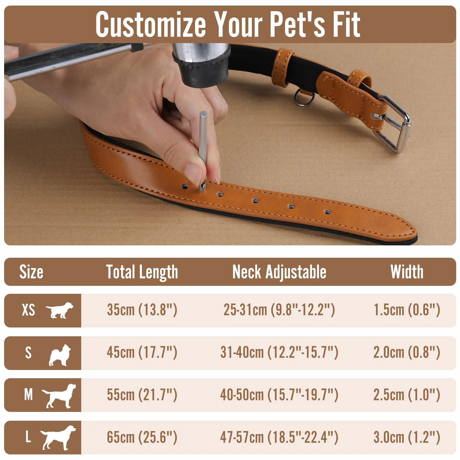 Grand Line Collier de Chien Ajustable Cuir Rembourré Marron M