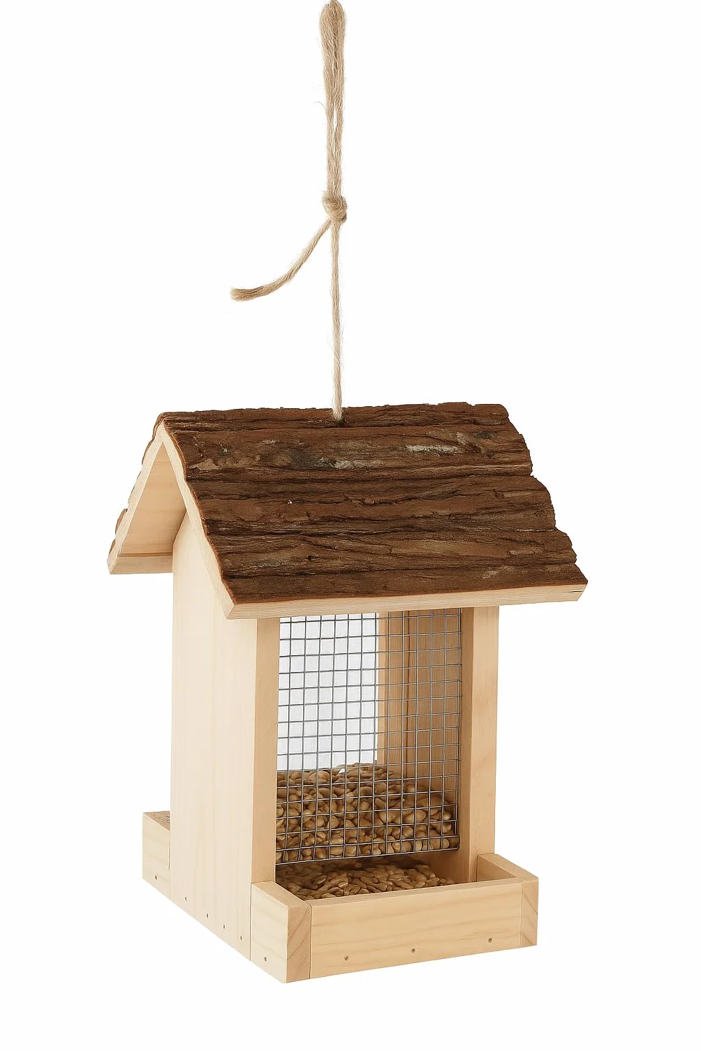 Mangeoire Oiseaux extérieur Friso Naturel 23,5 cm Bois de pin Couvercle Amovible Flamingo