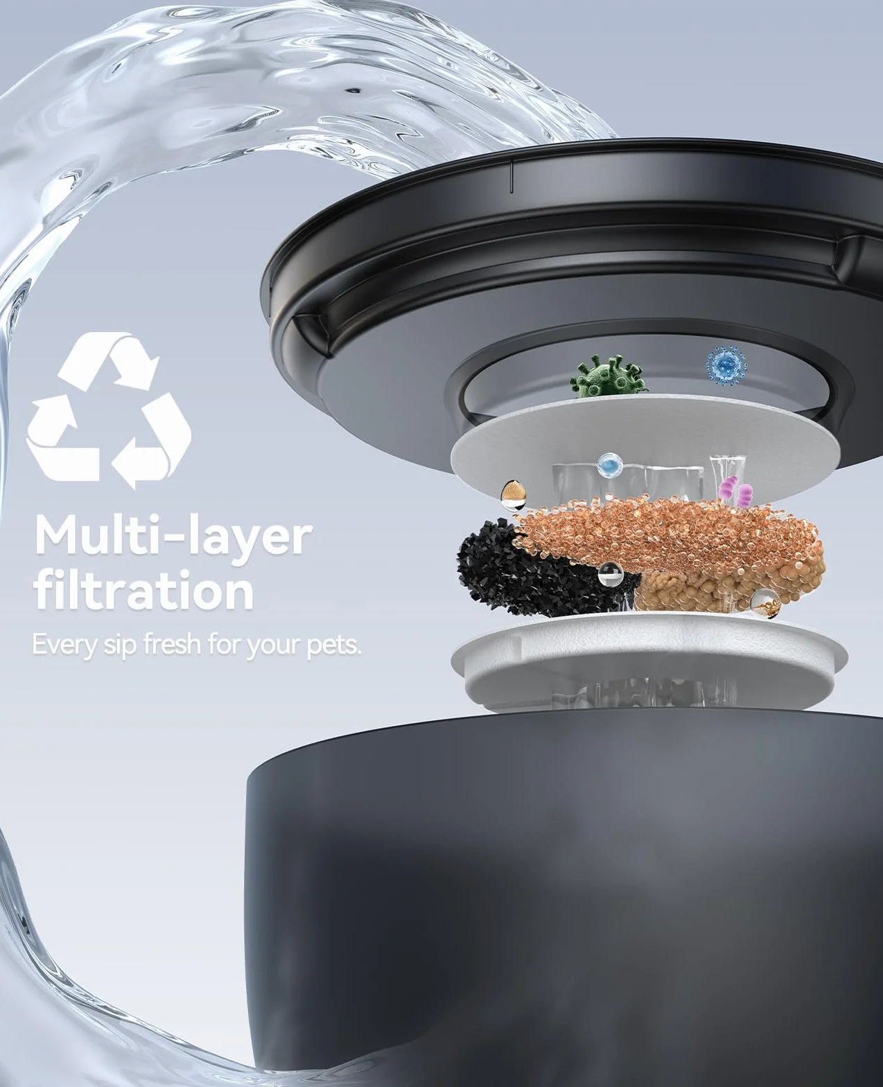 Fontaine à Eau pour Chats Silencieuse 3L FEELNEEDY Automatique avec Filtre Charbon - Gamelle Acier Inoxydable Noir