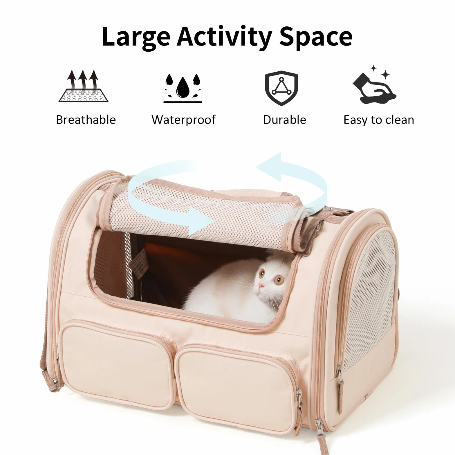 FUKUMARU Sac de Transport pour Chat, 4 Fenêtres en Maille, 4 Poches, Sac de Voyage pour Chat Moins de 20 kg, Approuvé par les Compagnies Aériennes