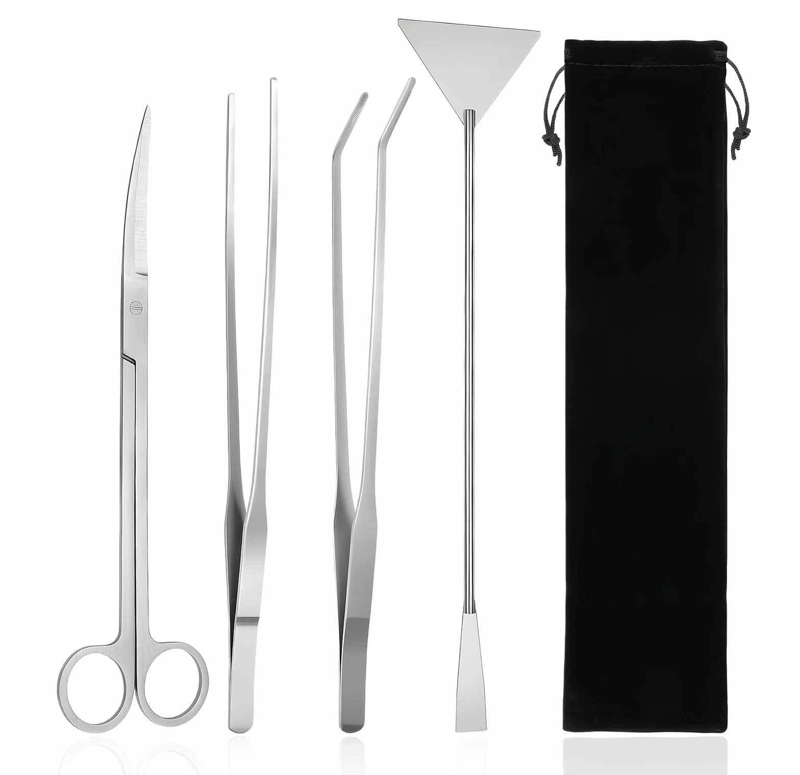 Lot de 4 outils d'aquarium en acier inoxydable - Ciseaux, pince à épiler, kit de nettoyage