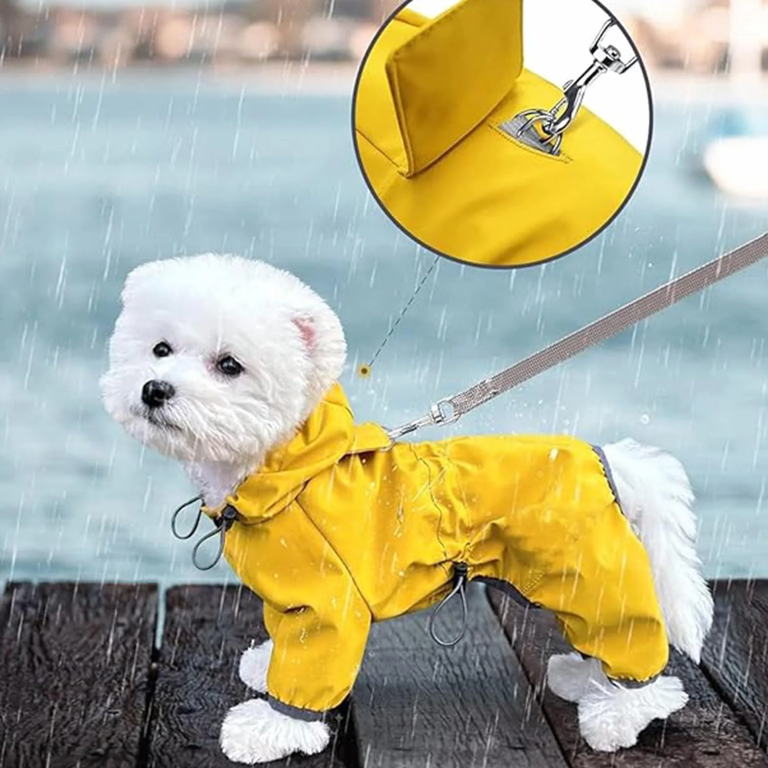 Veste Imperméable pour Chien - Manteau de Pluie Ajustable Jaune avec Capuche