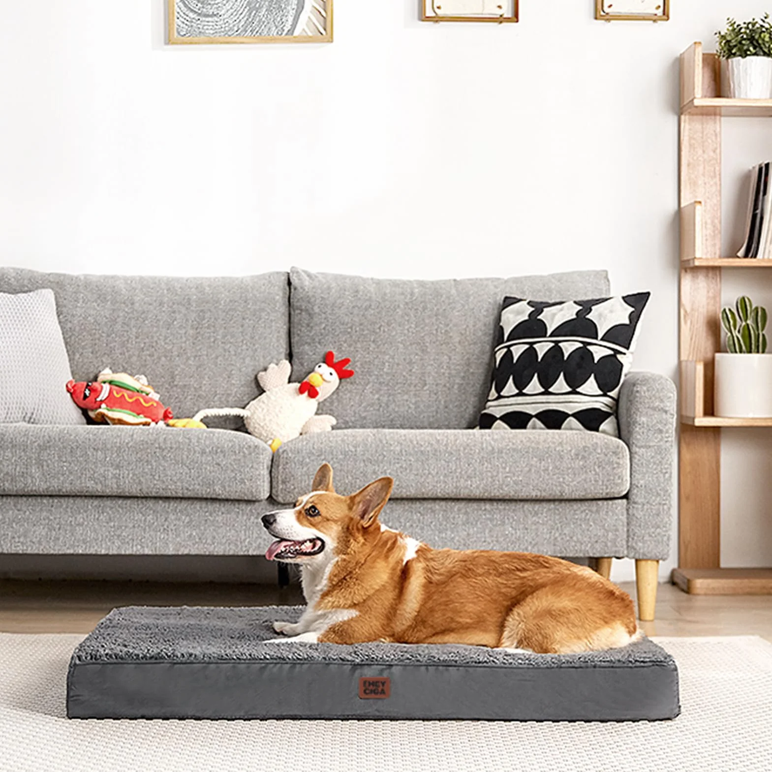 EHEYCIGA Panier Chien Orthopedique Lavable 89x58x9cm Gris