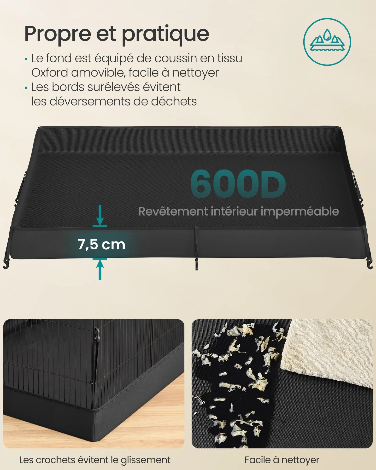 SONGMICS Enclos pour Petits Animaux 2 Niveaux 35 Panneaux 93x63x61,5 cm Noir d'encre