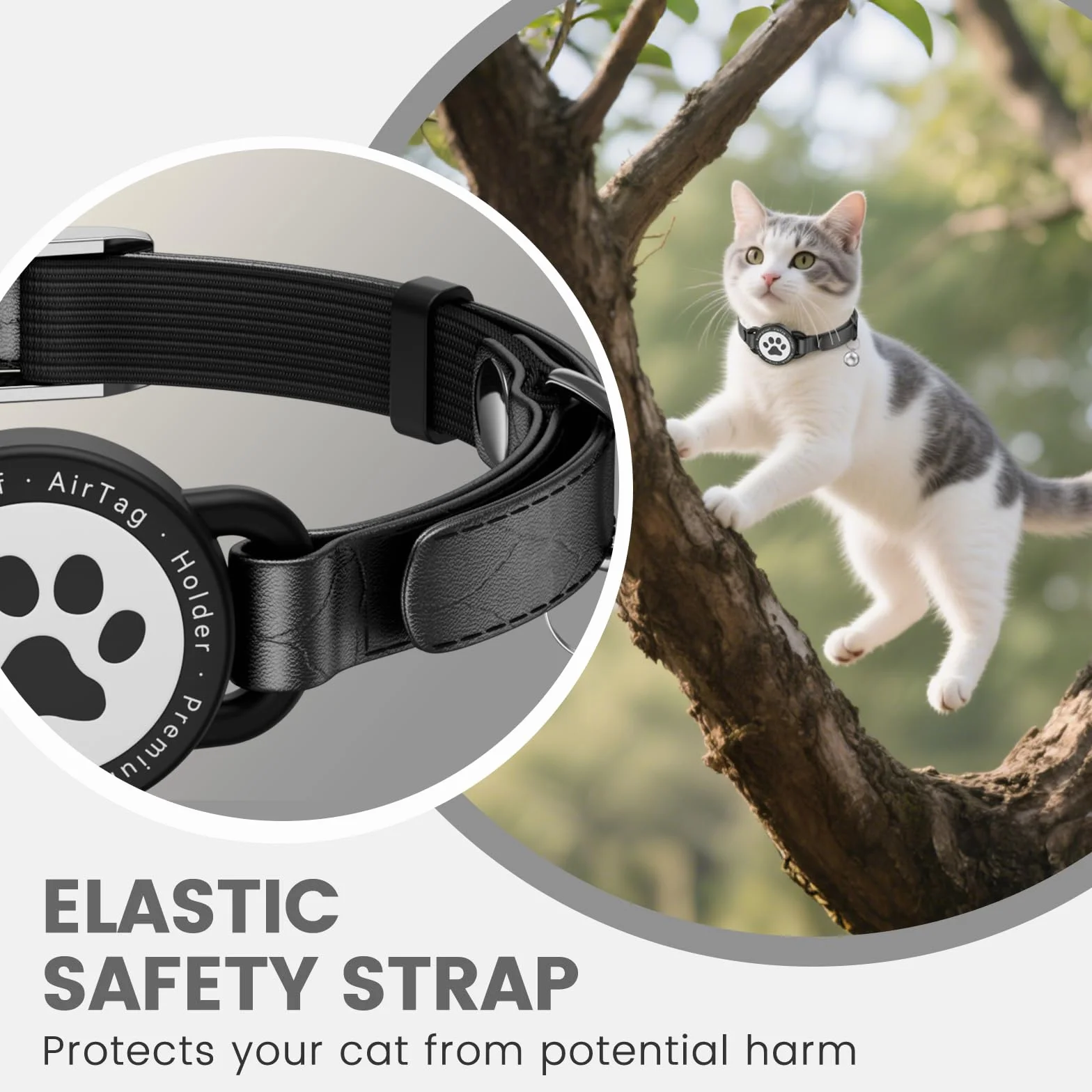 Collier pour chat Airtag en cuir étanche avec boucle en métal et clochette