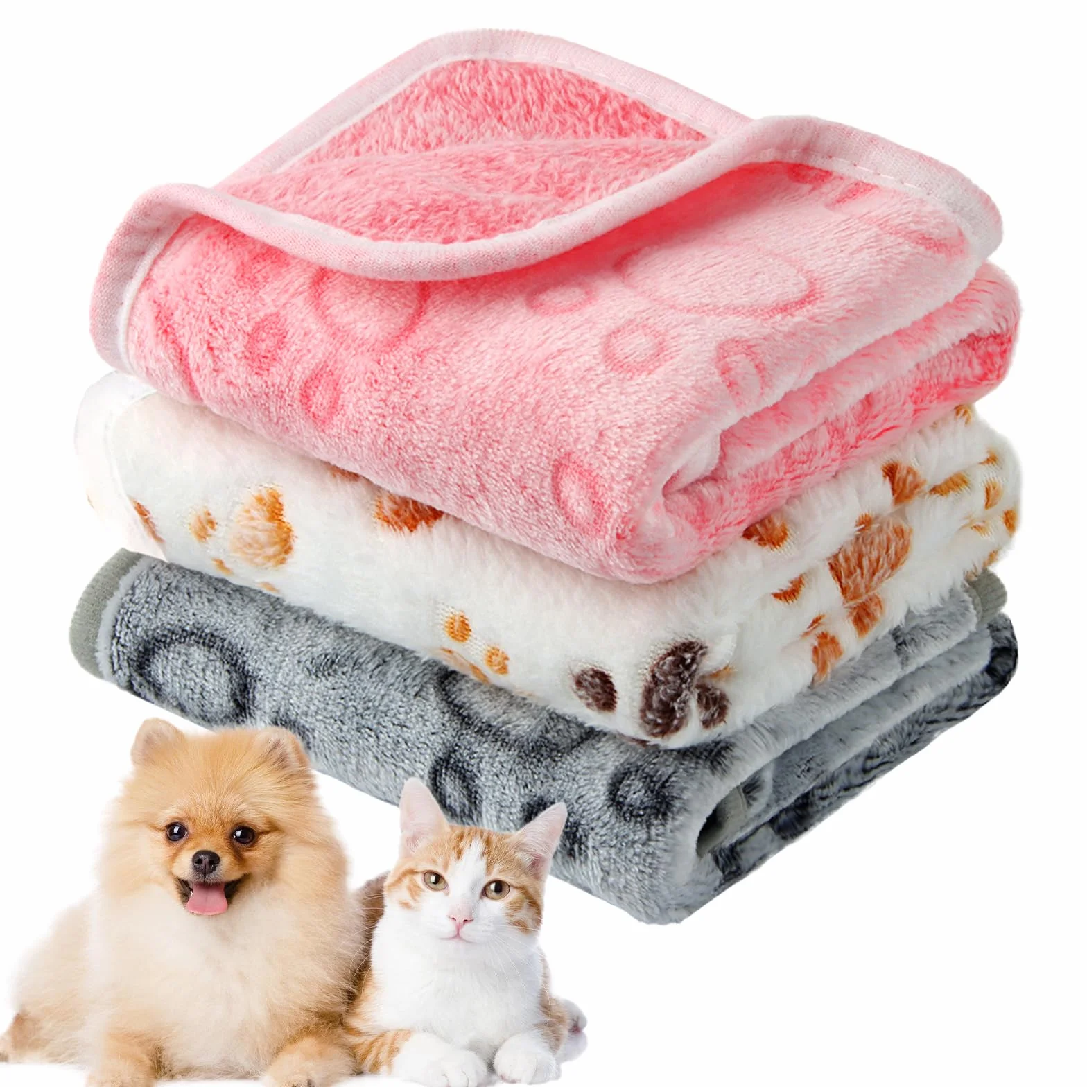 CIYIN Couverture pour Chien Chat en Flanelle Douce, Lavable avec Imprimé Patte (60x40cm, Blanc, Gris, Rose)