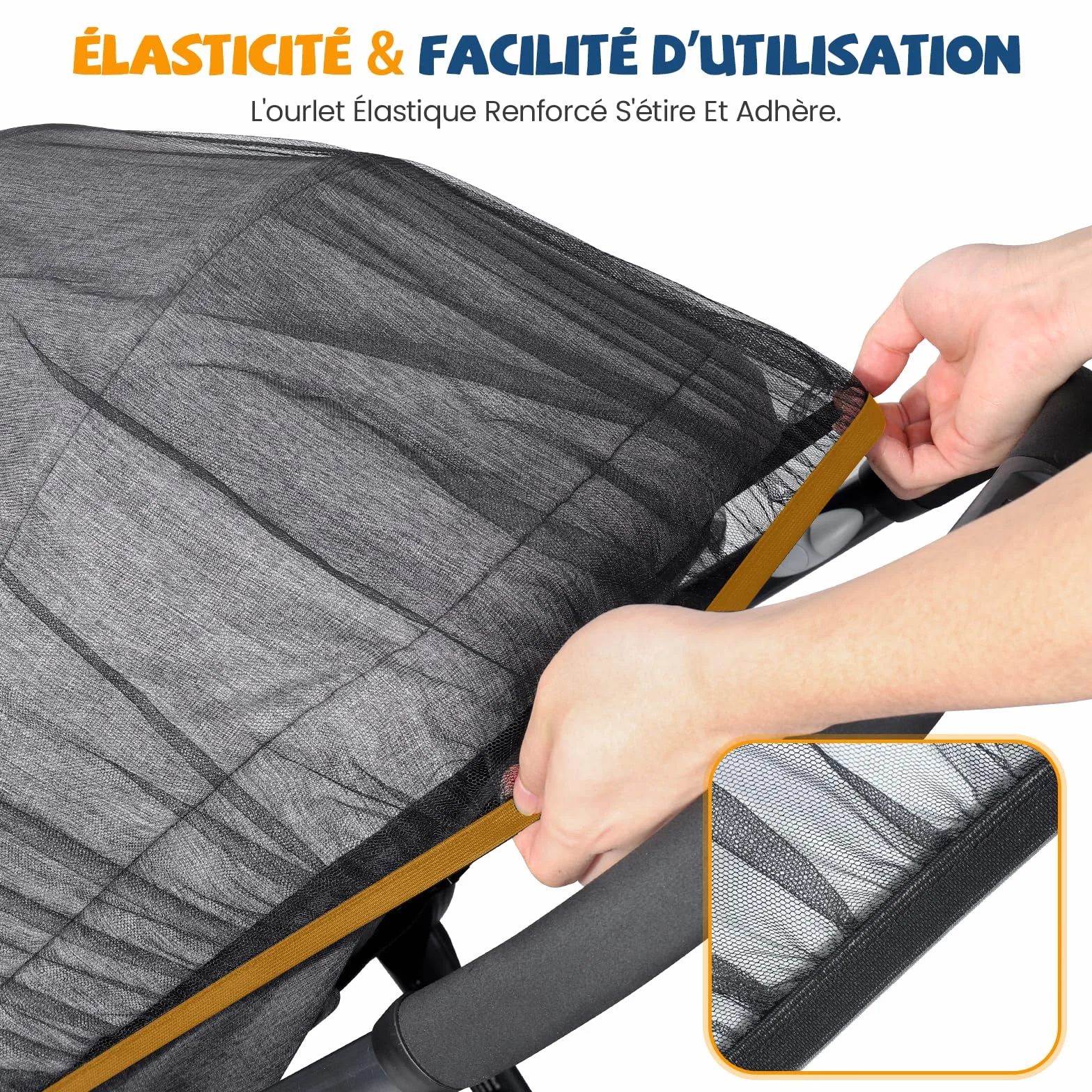 Lot de 2 Moustiquaire Poussette Universelle avec Bord Élastique, Maille Polyester Résistante, Protection Insectes, Noir