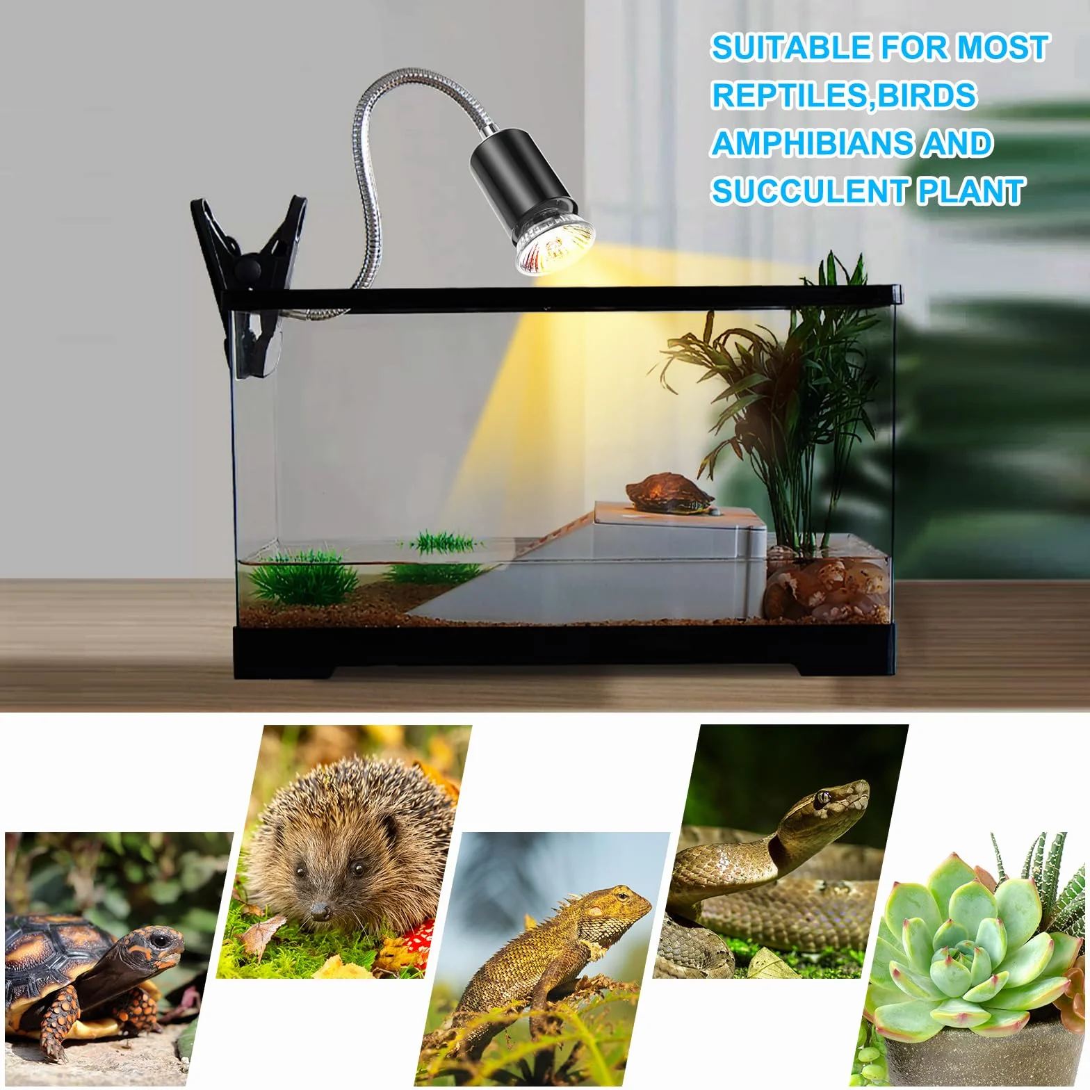 Lampe Chauffante Reptiles 2 Ampoules E27 50W UVA/UVB Pince Rotative 360°
