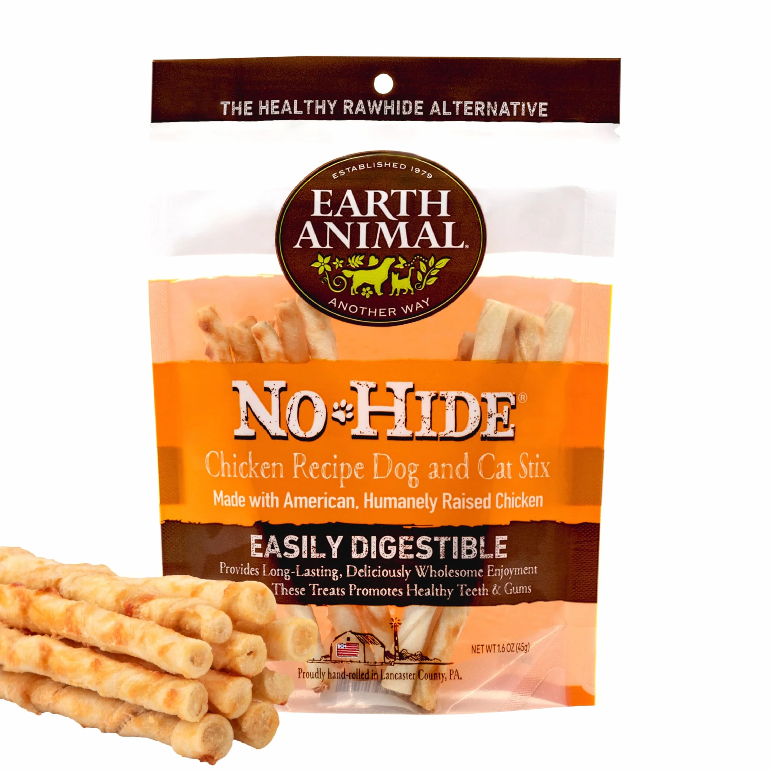 EARTH ANIMAL No Hide Stix Friandises Poulet Naturelles sans Cuir Brut Longue Durée Chiens Petite Race