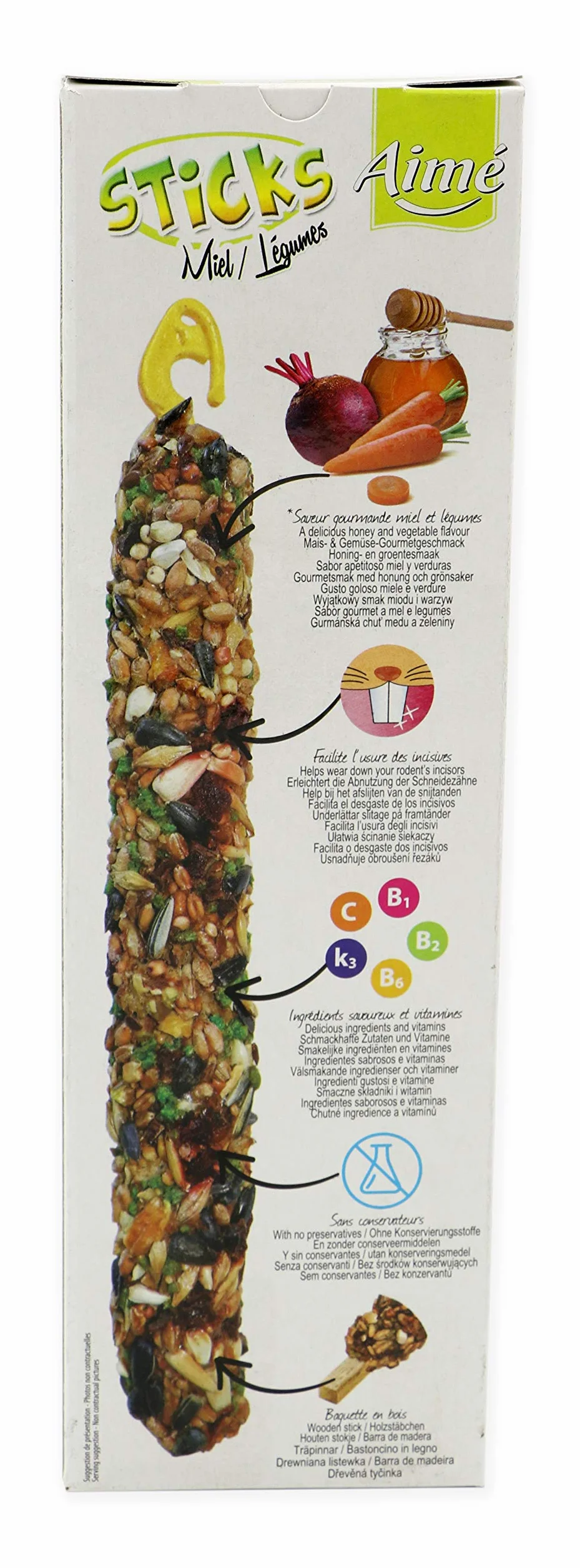 Aime Baguettes à Ronger XXL Miel/Légumes pour Rongeurs Lapins - 2 Pièces