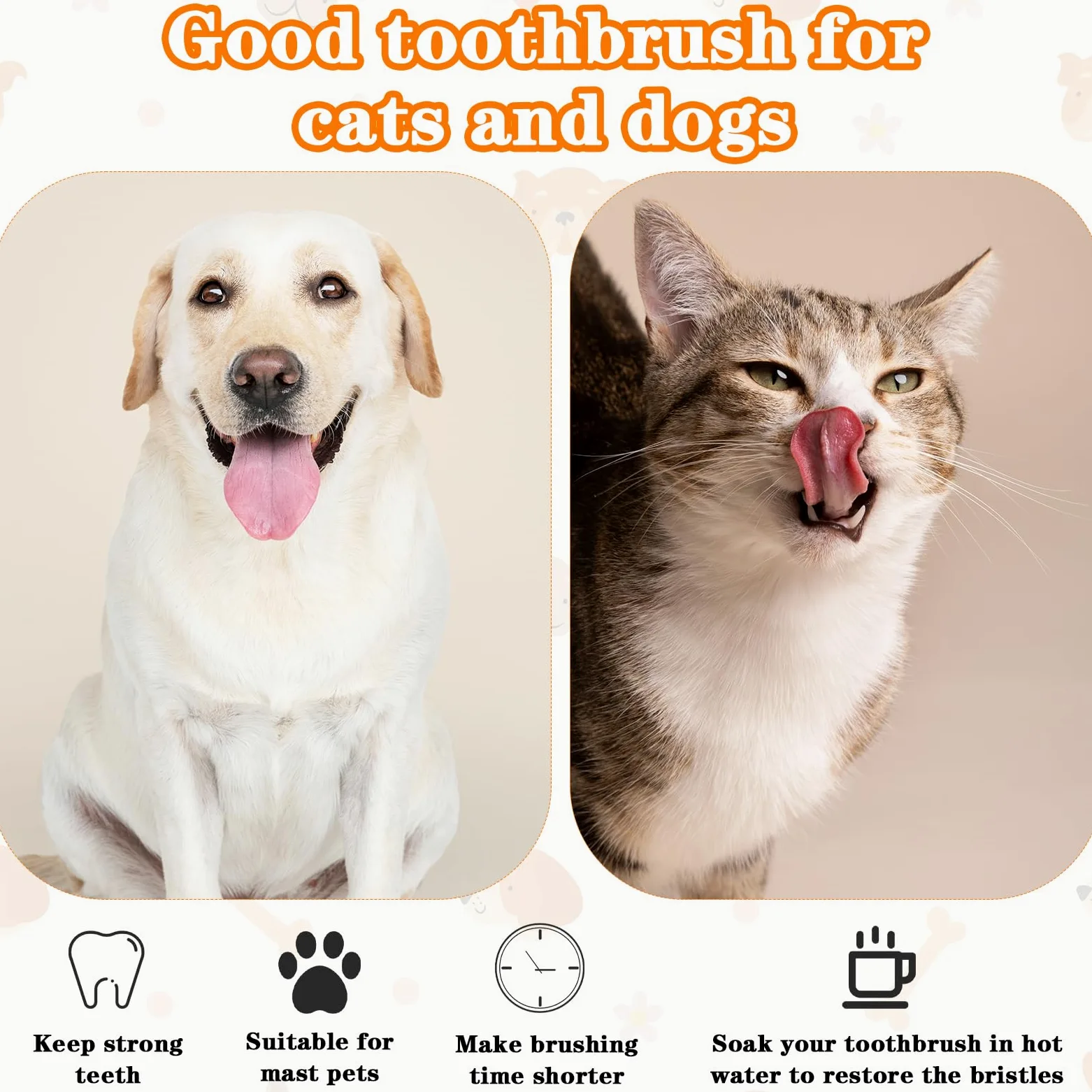 Lot de 300 brosses à dents en plastique à double tête pour chiens et chats de grande taille - 10 couleurs +
