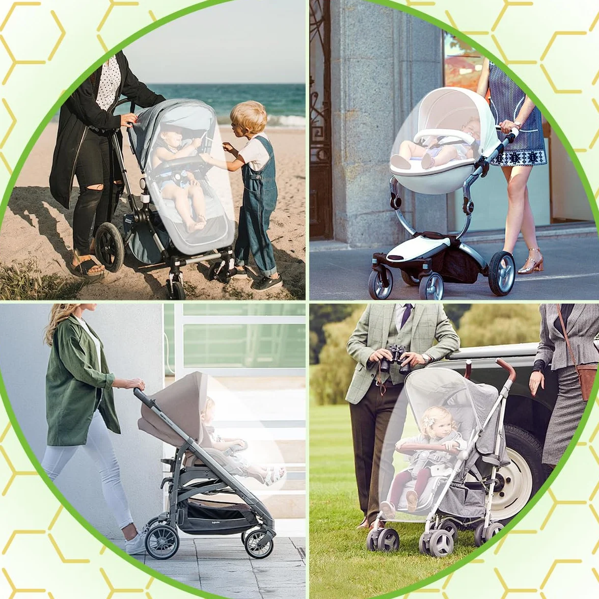 Moustiquaire Poussette Universelle Anti Insectes Filet Haute Densité Élastique Lavable
