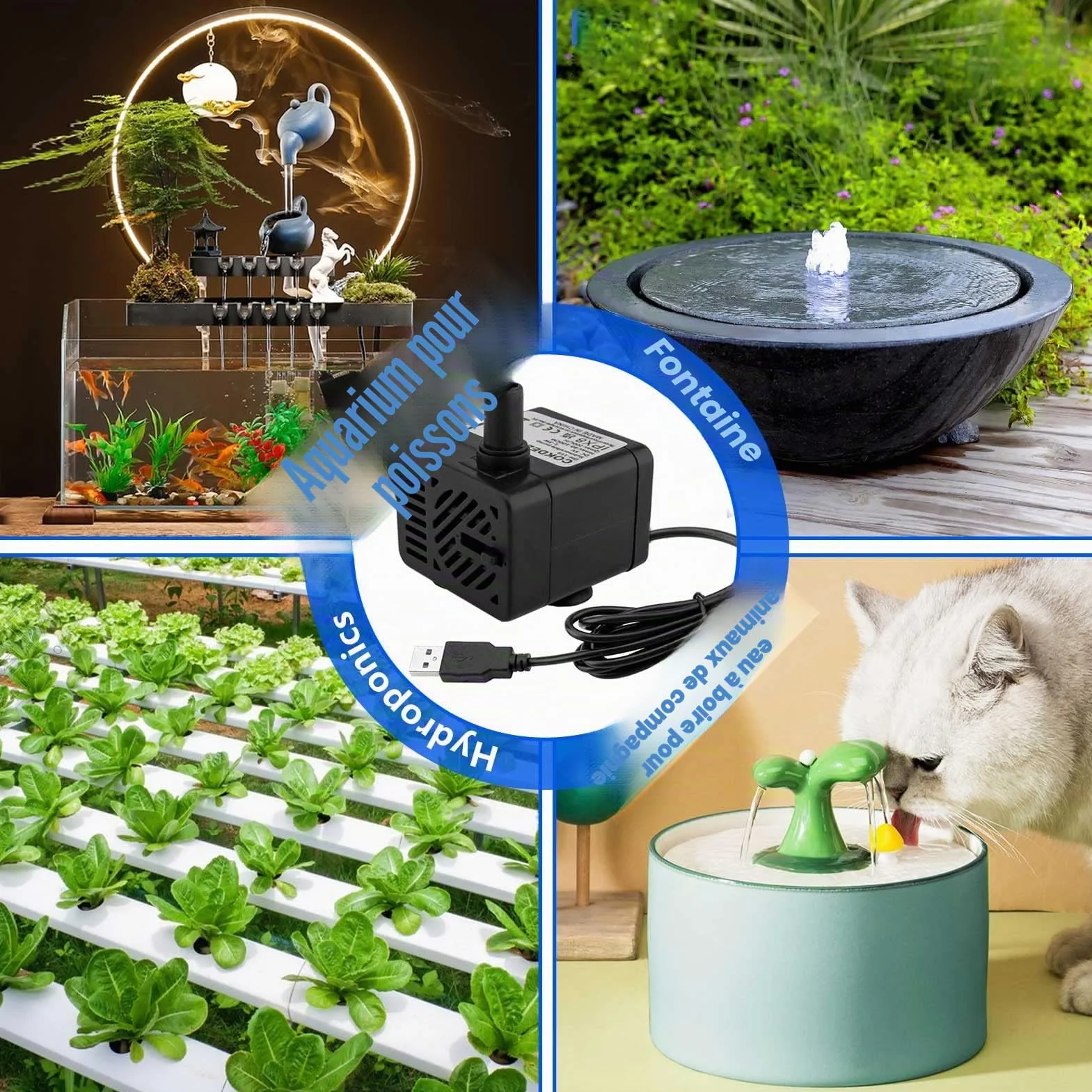Mini pompe à eau submersible USB DC 5V 200 L/H réglable ultra silencieuse pour aquarium étang hydroponie