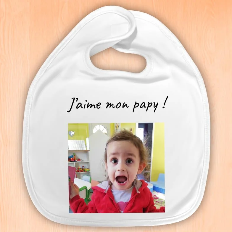 Bavoir bébé personnalisable photo message naissance doux absorbant cadeau original rose bleu blanc